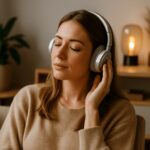 Mladá žena v tichom prostredí relaxuje so slúchadlami – ilustračný obrázok k článku o technológiách na oddych.