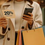 Mladá žena s nákupnými taškami počas výpredaja – premyslené a štýlové nákupné rozhodnutia bez zbytočností.