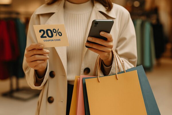 Mladá žena s nákupnými taškami počas výpredaja – premyslené a štýlové nákupné rozhodnutia bez zbytočností.